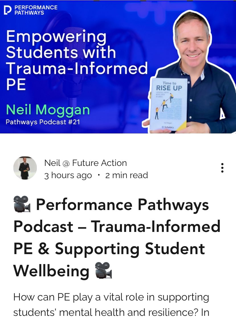 🎥 Can PE transform student mental wellbeing? 🔊Join Martin Brockman and me to discover how trauma-informed PE can support mental resilience. Dive into strategies from the RISE Up programme and learn how movement can shape emotional and physical wellbeing.
🔗 Listen now (36