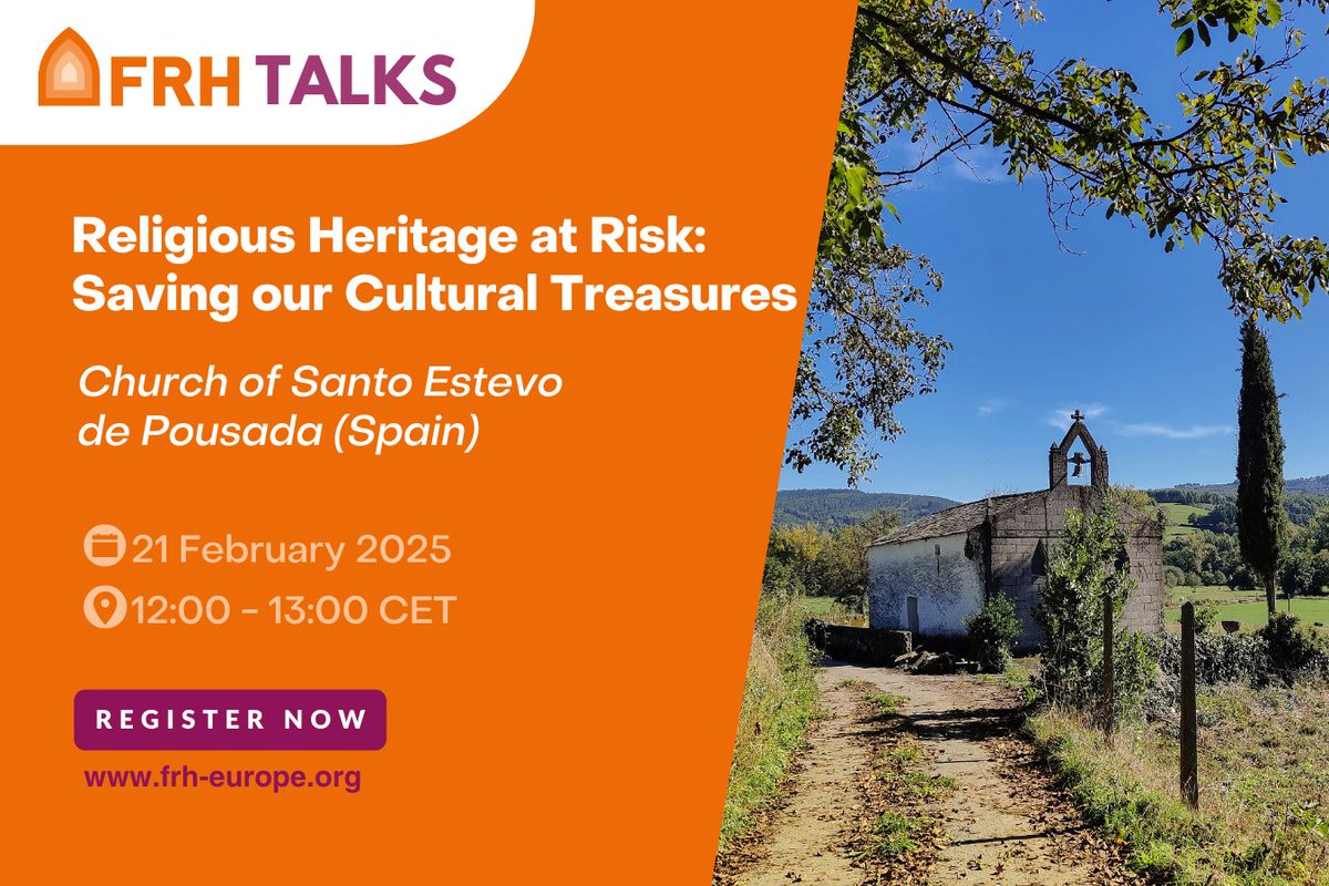 📢Join us for a new #FRHTalk!

In this webinar the Diocese of Lugo will share its ambitious plan to restore and breathe new life into the Church of Santo Estevo de Pousada⛪️, a medieval chapel with 15th-century frescoes in rural Galicia.

Register now➡️bit.ly/4hCrwPV