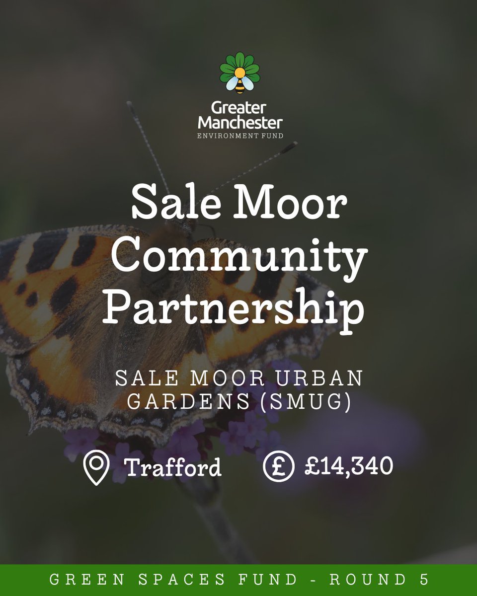 Another exciting #GreenSpacesFund project
is coming to Trafford! 👀 <a href="/SaleMoorCP/">Sale Moor CP</a>'s Sale Moor Urban Gardens project will
develop a biodiversity trail through Sale Moor that
connects three existing green spaces, allowing insects
and other pollinators to move between them 🐝