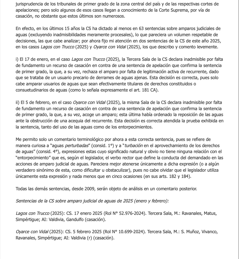 "Lectura de la Semana": compartimos el artículo de Don <a href="/vergara_blanco/">Alejandro Vergara Blanco, profesor de derecho</a> , Director del #PDAE, publicado en El Mercurio Legal, titulado "Acción de amparo judicial de aguas: historia legislativa de un interdicto posesorio especialísimo y su actualidad jurisprudencia (parte I)"