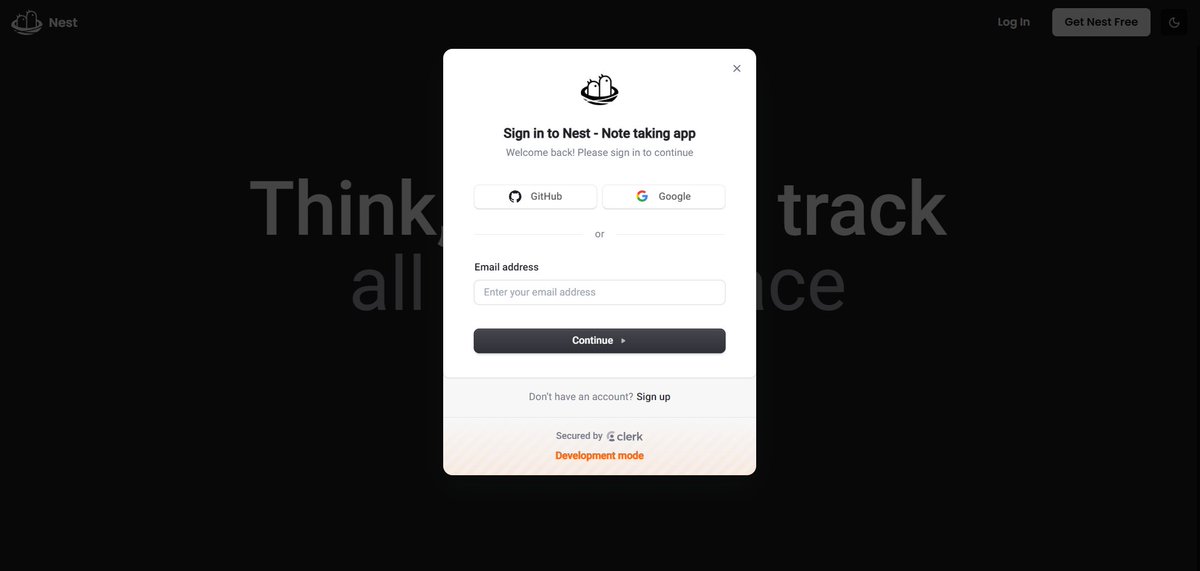 Created new project after a really long time (with weird name this time)
So the name of my project is: Nest-A home for all your ideas
Technologies used-
1. Framework: Next.js
2. Authentication using clerk
3. Real time DB: Convex

Link: nest-notes-app.vercel.app

#buildinpublic