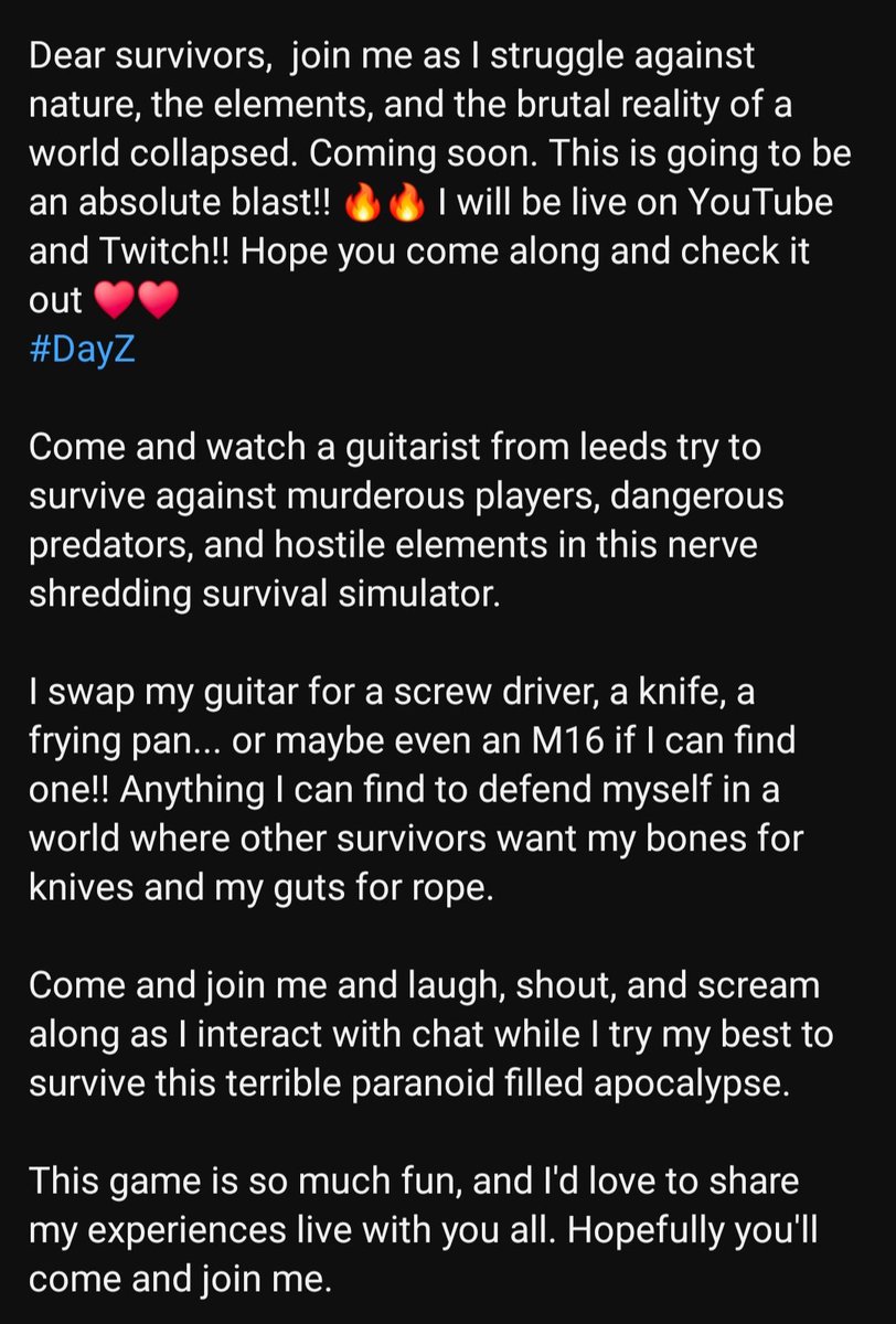 I will let you all know when I'm going to be going live ♥️♥️🔥🔥 This survival game is an emotional nerve shredding rollercoaster 😅😅 Hopefully you'll come and check it out with me!! Get in the chat and help me survive!! 😅😅