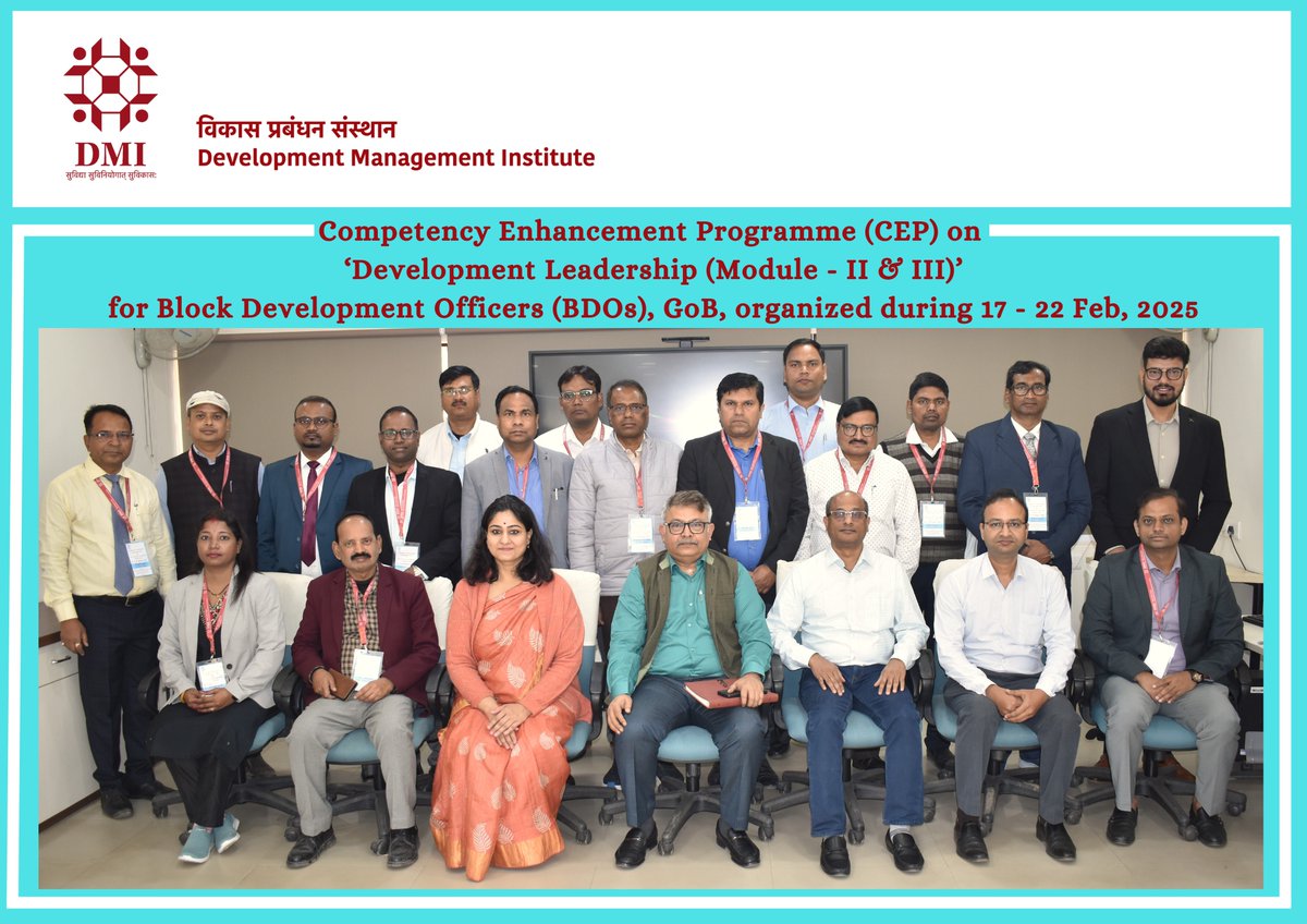 DMI_Patna's tweet photo. #DMI - A fresh batch of Block Development Officers arrived today for the Competency Enhancement Programme on "Development Leadership." The programme lasts six days and shall conclude on Saturday, 22nd February. 

The contents of the programme include interpersonal skills - personal well-being, situational leadership, persuasive communication; interactional skills - behavioural change for development, ICT for productivity, engaging with grassroots, process management, file management; decision-making skills - development perspective, collective action for problem-solving, ethics & governance, monitoring & evaluation, emergency response, financial management.