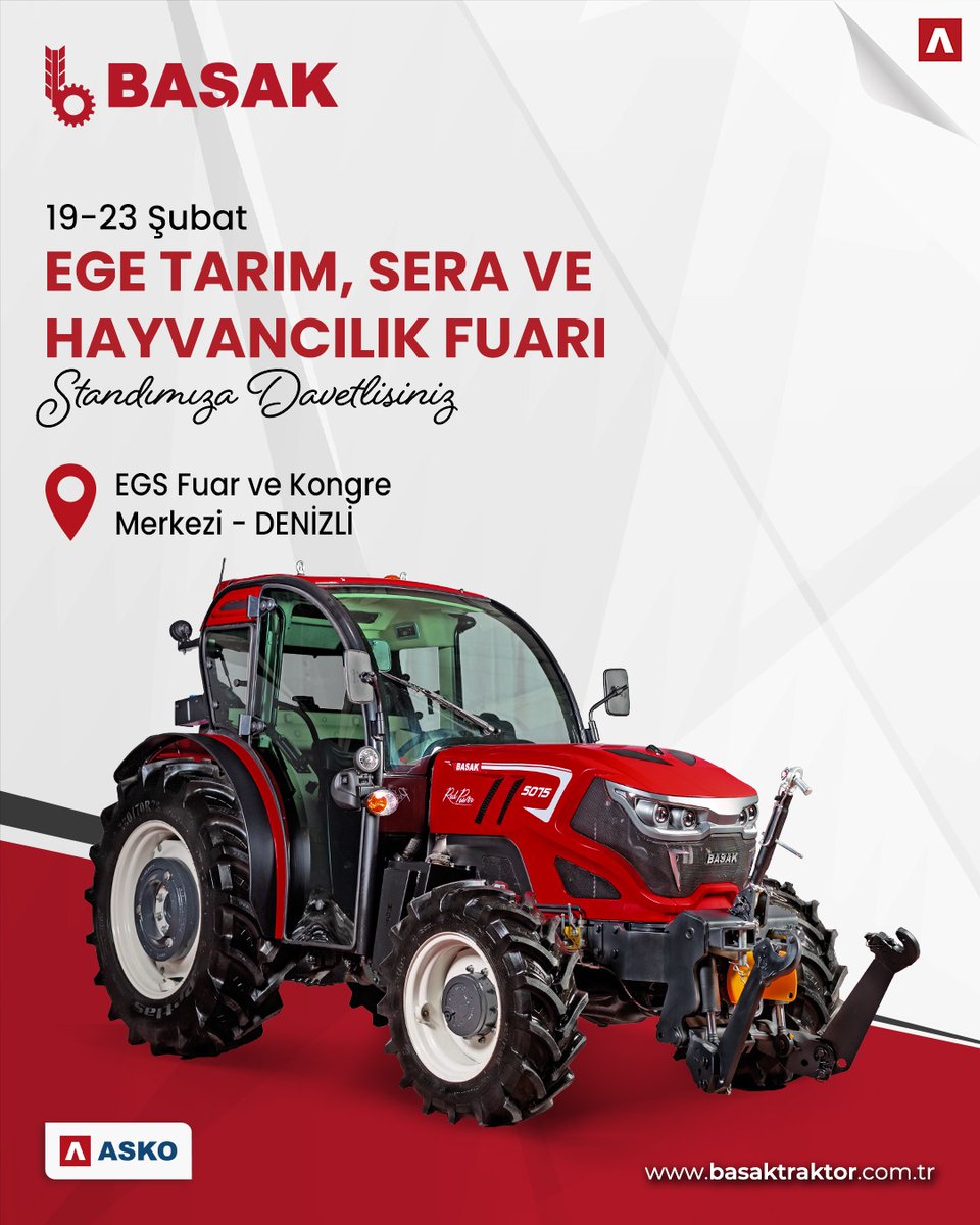 basaktraktortr's tweet photo. 19-23 Şubat tarihinde 20. Ege Tarım, Sera ve Hayvancılık Fuarı'ndayız. Modellerimizi yakından incelemek ve bilgi almak için standımıza bekliyoruz.
#BaşakTraktör #BasakTraktor #TercihimBasak #TercihimBaşak #BirlikteDahaGüçlü #BirlikteDahaGuclu #tarım #tarlatraktörü #denizli https://t.co/iwykSvi41y