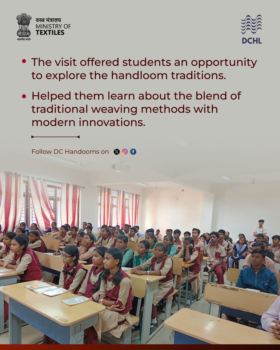 Bargarh Science Centre &amp; Sainik School, Sambalpur 350 and above students visited IIHT Bargarh on 14/02/2025.
#DCHandlooms #MinistryofTextiles