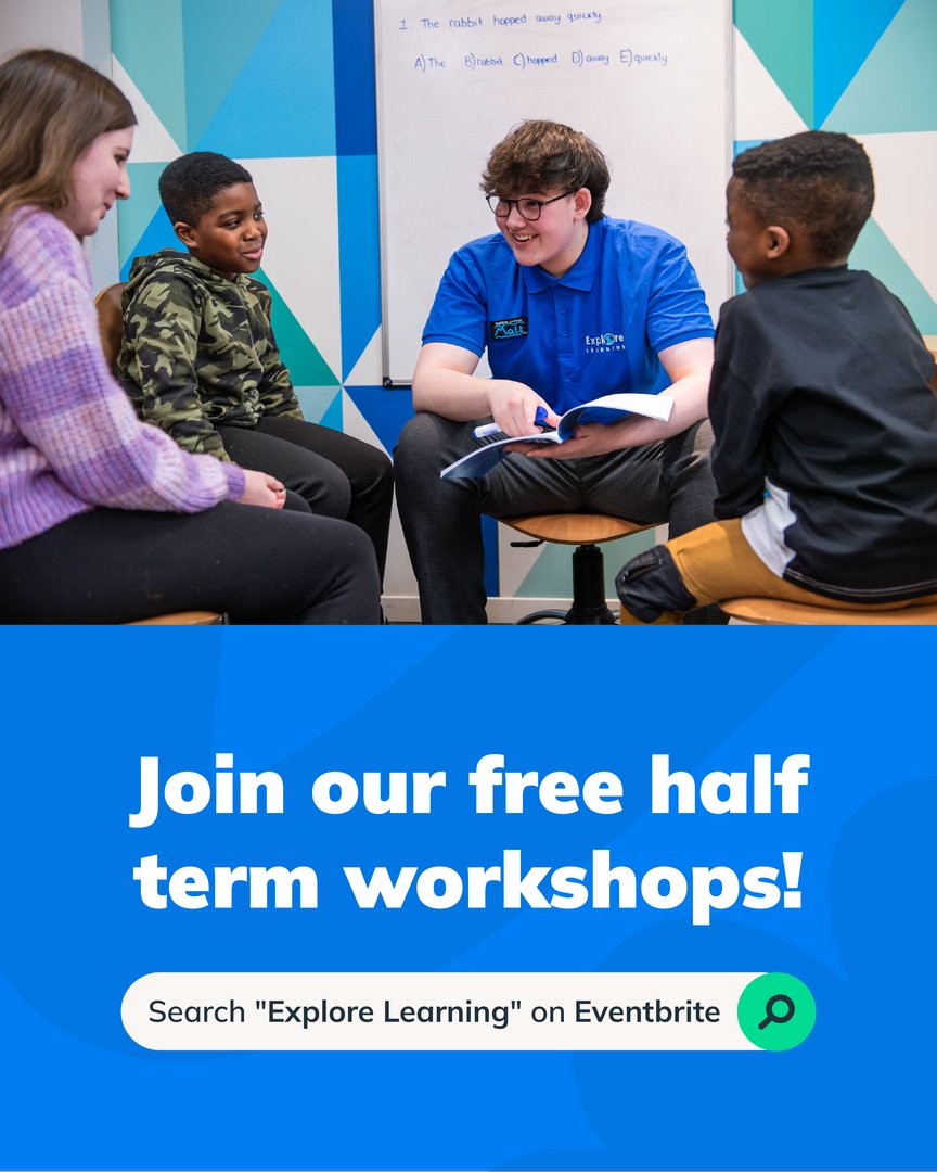 Looking for a fun way to keep your child learning this half term? Our free workshops are running across the UK!
Search "Explore Learning" on Eventbrite to find one near you! 🌍 
#ExploreLearning #HalfTermFun #FreeWorkshops