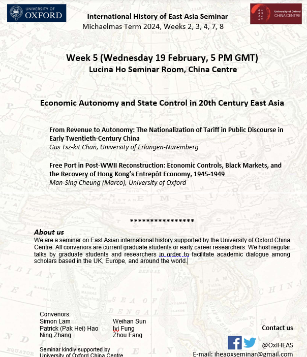 Oxford International History of East Asia Seminar (@oxiheas) on Twitter photo Do join us at the Lucina Ho Seminar Room at
<a href="/ox_chinacentre/">Oxford China Centre</a>
for our Week 5 session on Wednesday at 5pm GMT on Economic Autonomy and State Control in 20th Century East Asia - looking forward to this session! Do join us at the Lucina Ho Seminar Room at
<a href="/ox_chinacentre/">Oxford China Centre</a>
for our Week 5 session on Wednesday at 5pm GMT on Economic Autonomy and State Control in 20th Century East Asia - looking forward to this session!