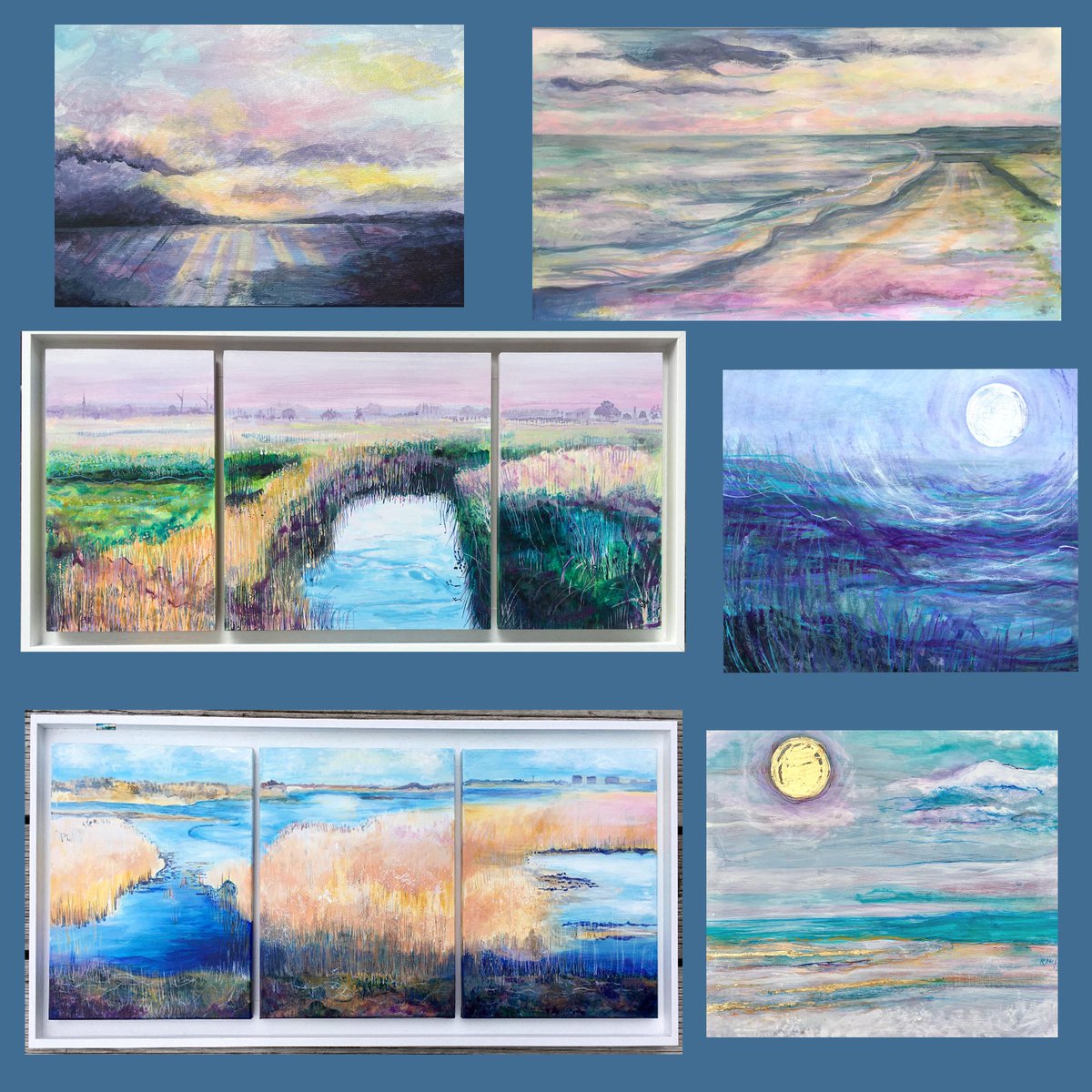 RuthMcDonald1's tweet photo. Love  to paint the Kent coastline - it's cold today but the sun is shining  down on us  roll on Spring #water #reflections #spring  #fadedlight #riverview #flooding #countryside #artist #artwork #moody #fadinglight #coastline #seashore #MondayMotivation #landscape #painting #art https://t.co/OqMitSoMrp