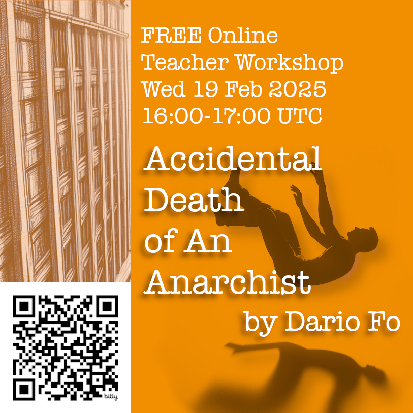 learningmasks's tweet image. Do you want to ensure your students hit the highest grade bands for writing on #AccidentalDeathofanAnarchist by #DarioFo? Join us for a *FREE* #teacherworkshop this Wednesday. Scan the QR or click here to sign up: bit.ly/adoaa-teachers  #dramacpd #dramatechniques #aleveldrama
