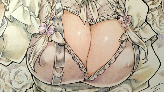 Gothic Valentine【オリジナル】 遅くなりましたバレンタイン #直筆色紙 #色鉛筆