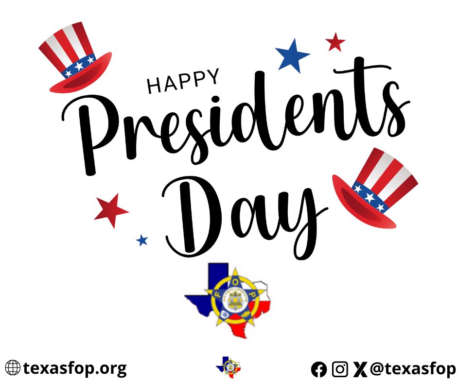 🇺🇸 Happy Presidents Day from TXFOP! 🇺🇸

Today, we honor the leaders who have shaped our nation and the principles of justice, freedom, and service that define America.

To all our members and supporters, we wish you a safe and meaningful Presidents Day. Thank you to the men and