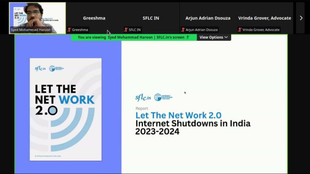SFLCin's tweet photo. #HappeningNow #LetTheNetWork

A few minutes left before we launch our awaited INTERNET SHUTDOWN REPORT, 2024.

If you have registered for the event, check your mail for the joining link.

#internetshutdown #LetTheNetWork https://t.co/aYnnIquJiw
