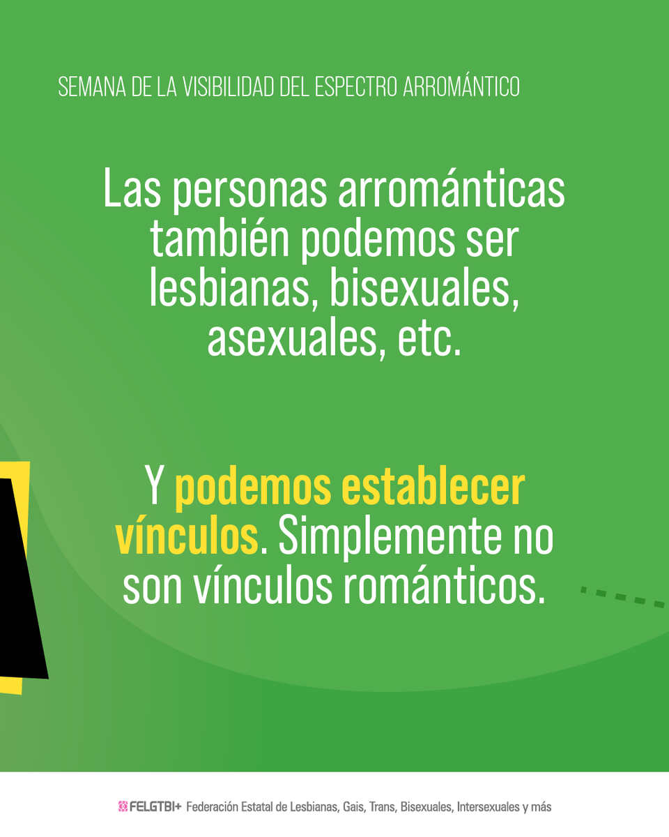 🌿 Semana de la Visibilidad Arromántica 🌿

Las personas arrománticas existimos, pero la sociedad sigue sin vernos.

¿Sabes quiénes somos las personas arrománticas? 

⬇️⬇️
