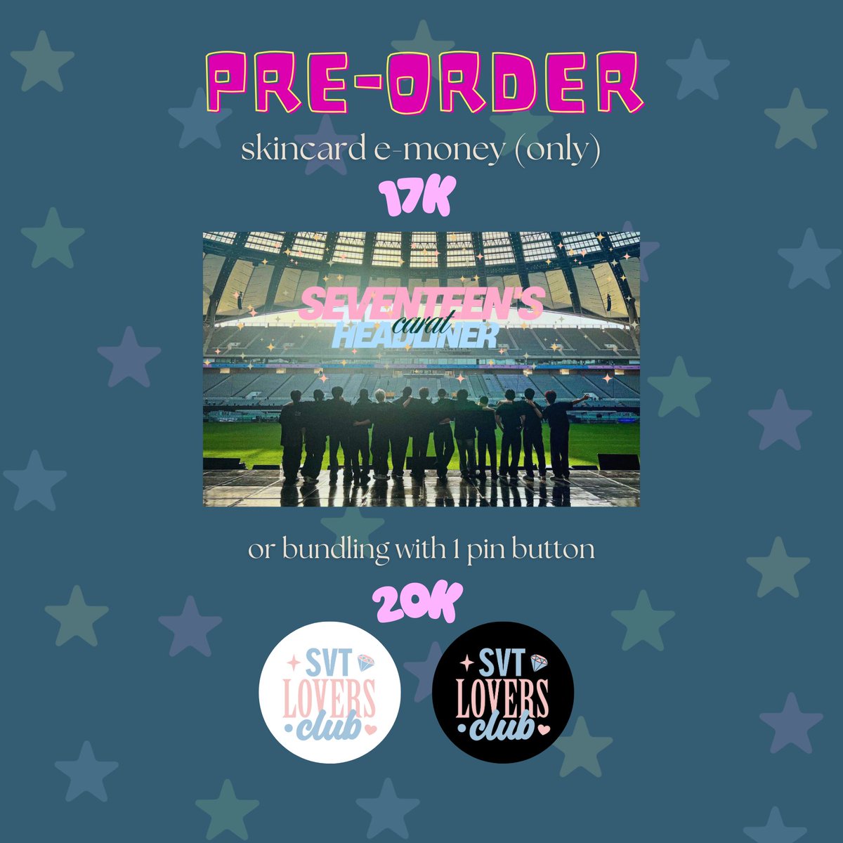 rt &amp; likes are very appreciated 🫶🏻

open pre-order skincard e-money "seventeen's carat headliner" 🩷🩵

🗓 PO Period: 17 - 25 Feb 2025
💸 17k &amp; 20k (incl packing exc admin 🍊)
✅️ chip/no chip
📍 Tangerang
🔗 PO Form &amp; Details: docs.google.com/forms/d/e/1FAI…