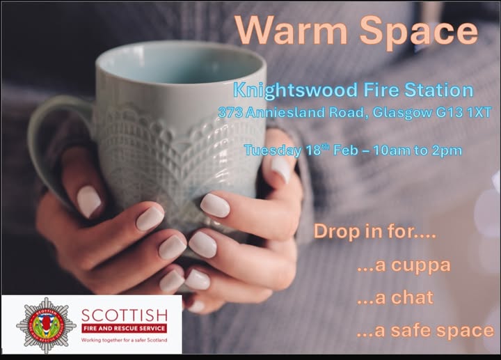 Come along to Knightwoods Fire Station where you will be welcome in to our warm space for a cuppa and chat.
We have donations from Greggs that we would like to give a massive thank you to!

Everything is FREE!

☕️☕️

#keepingourcommuntiessafer
<a href="/SFRSYourSafety/">Scottish Fire and Rescue Service – Your Safety</a> <a href="/fire_scot/">Scottish Fire and Rescue Service</a>