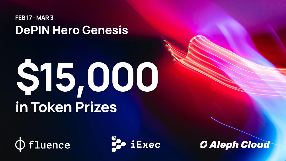 The future of DePIN is shaped by its communities. Ready to contribute to something greater? 🌍✨

Fluence, together with <a href="/aleph_im/">Aleph Cloud</a> and <a href="/iEx_ec/">iExec RLC</a>, is launching DePIN Heroes: Genesis –– a community-driven campaign that blends participation with rewards 🎁

A total of $15,000 in token