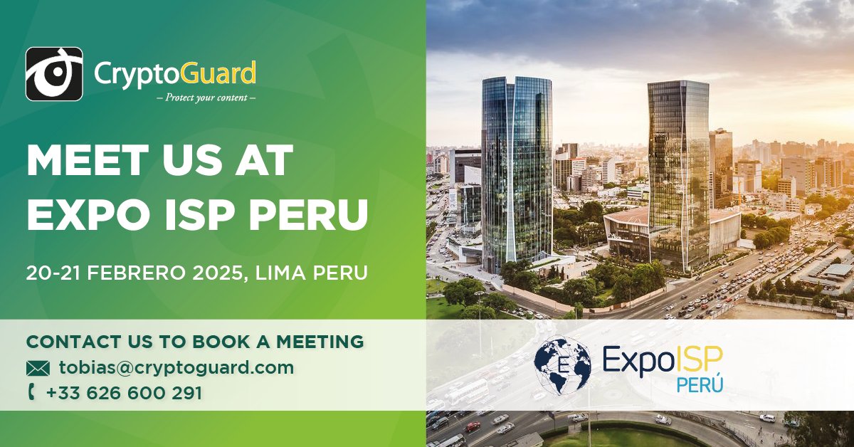 CryptoGuard team will be at Expo ISP Peru in Lima on February 20-21. If you're looking to explore cost-effective, on-premises end-to-end OTT solutions and studio-grade CAS/DRM content protection, schedule a meeting by reaching out to tobias@cryptoguard.com.