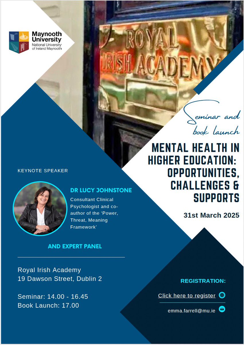 I have the great privilege of hosting a seminar entitled ‘Mental Health in Higher Education: Opportunities, Challenges and Supports’ in the Royal Irish Academy on the 31st of March. With a wonderful keynote, expert panel and book launch, it’s set to be a great day. 1/2