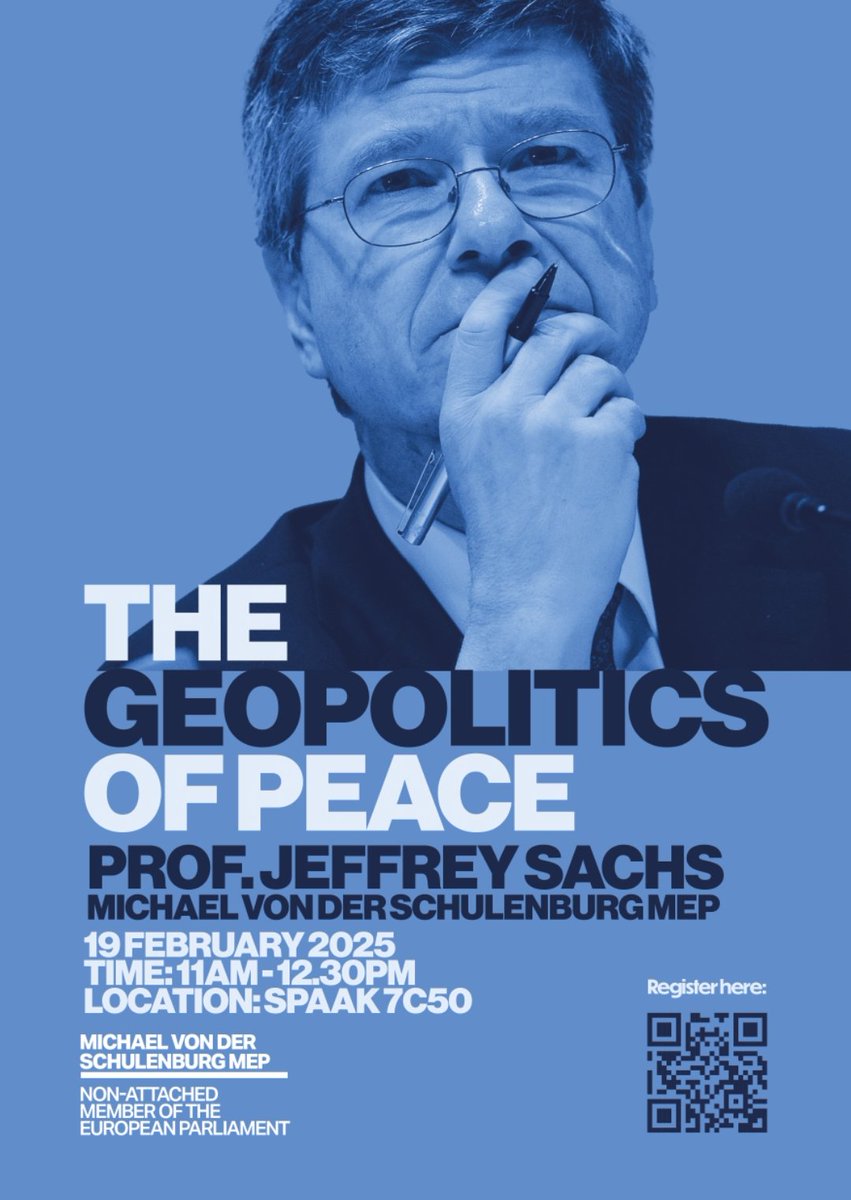 Looking forward to going to this event in Brussels on Wednesday with Prof. Jeffrey Sachs. Many thanks to <a href="/mvdschulenburg/">Michael von der Schulenburg</a> for the invite - at a time when Europe's elites are scrambling to keep war fever going and the defence racket rolling, there's never been a more important time
