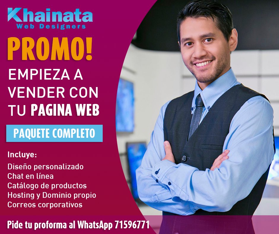 EnlacesBolivia's tweet photo. Khainata - Web Designers, diseño Web y alojamiento de sitios Web. Noticias sobre Redes Sociales, Internet y Tecnología. #Wendesign #Webhosting #Webmedia
+591 71596771 https://t.co/Nd1UkrAWlO