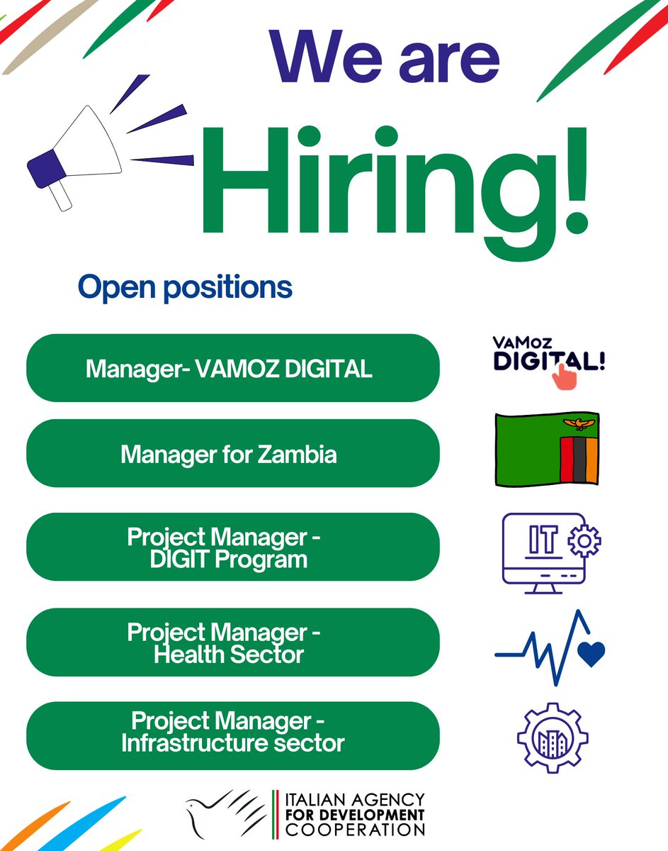 🌍 𝐉𝐨𝐢𝐧 𝐎𝐮𝐫 𝐓𝐞𝐚𝐦! 

We currently have 5 vacancies available! 🔎

For alFor all the details and how to apply, check here maputo.aics.gov.it/en/home/opport…