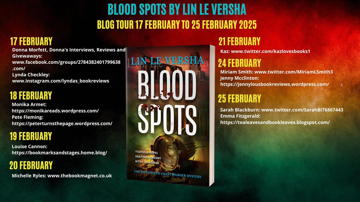 Lyndaโs Book Reviews and News (@lyndacheckley) on Twitter photo ๐๐BOOK REVIEW ๐๐
๐๐Hobeck Books Tours๐๐
Blood Spots By Lin Le Versha
Full review โก๏ธ t.ly/13xL8
โNice cosy thriller and some of the larger than life characters in the show are hilarious!โ
<a href="/linleversha/">Lin Le Versha</a> <a href="/HobeckBooks/">Hobeck Books</a> ๐๐BOOK REVIEW ๐๐
๐๐Hobeck Books Tours๐๐
Blood Spots By Lin Le Versha
Full review โก๏ธ t.ly/13xL8
โNice cosy thriller and some of the larger than life characters in the show are hilarious!โ
<a href="/linleversha/">Lin Le Versha</a> <a href="/HobeckBooks/">Hobeck Books</a>