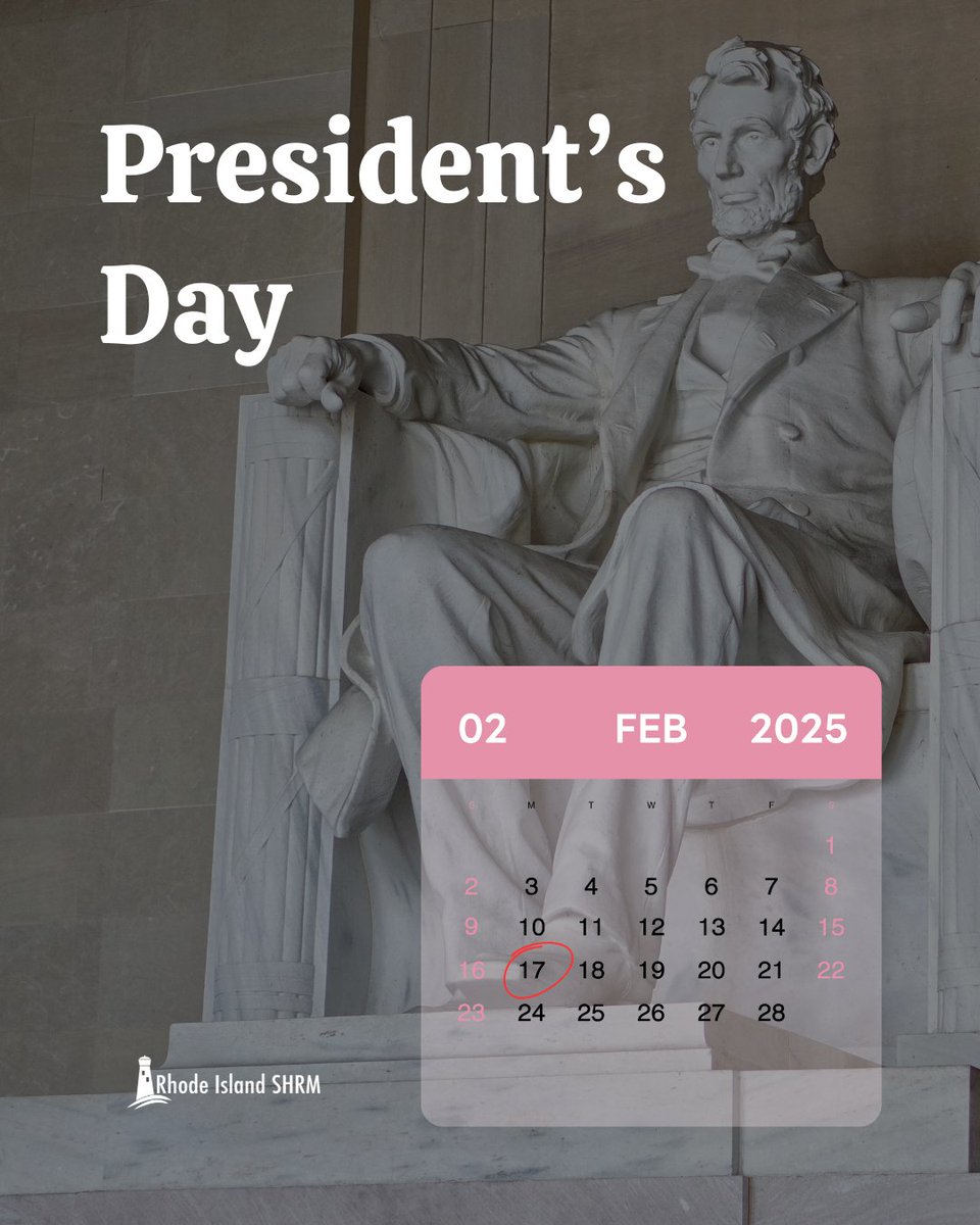 ri_shrm's tweet photo. Happy #PresidentsDay! Today, we honor the leadership, vision, and dedication of our nation's past presidents. It’s a time to reflect on the values of service, integrity, and progress that continue to inspire us. How are you observing President’s Day? Share below! ⬇️ 
#RISHRM https://t.co/2r1pQxLRZz