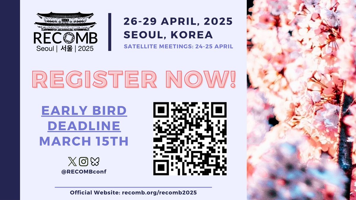 Less than 1 month left until the #RECOMB2025 early registration deadline!
Register here ➡️ recomb2025.com