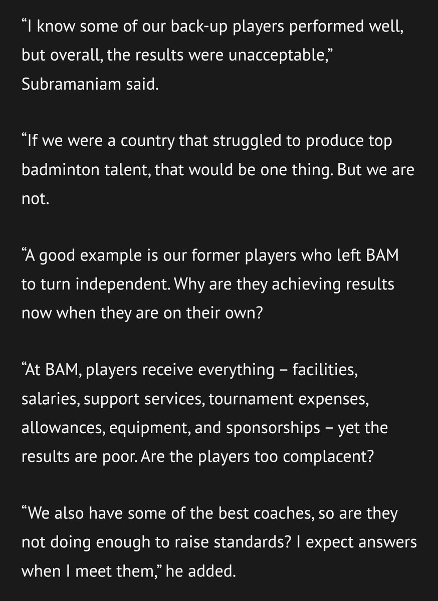 Min_Badminton's tweet photo. I don't have any issues with this statement because wtv said is exactly true. The back-up players need to be more serious just like the main squad whenever they step on court. They've been too comfortable whenever the seniors are the front line, so things need to change 😮‍💨 https://t.co/6vmEFiOmsw