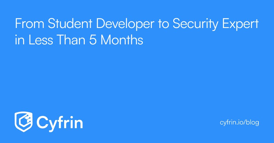 From software engineering student to smart contract security expert. 🚀

With Cyfrin Updraft, <a href="/musty_01_/">Mustapha</a> went from zero smart contract experience to finding critical vulnerabilities on <a href="/CodeHawks/">Cyfrin CodeHawks</a> in less than 5 months! 🔒💻

And you can too! 

👇