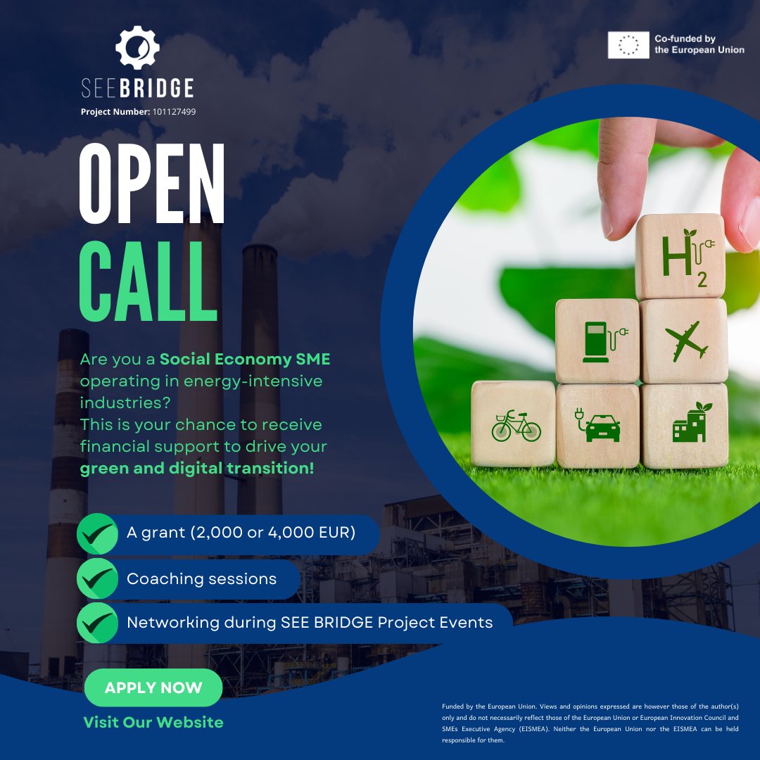 See Bridge (@seebridge_) on Twitter photo π Are you ready to drive your green and digital transition? The <a href="/SeeBridge_/">See Bridge</a> Second Open Call offers financial support to help Social Economy #SMEs in energy-intensive industries innovate!
π Submit your application via f6s.com/seebridge-openβ¦
#SeeBridgeProject #EuropeanUnion π Are you ready to drive your green and digital transition? The <a href="/SeeBridge_/">See Bridge</a> Second Open Call offers financial support to help Social Economy #SMEs in energy-intensive industries innovate!
π Submit your application via f6s.com/seebridge-openβ¦
#SeeBridgeProject #EuropeanUnion