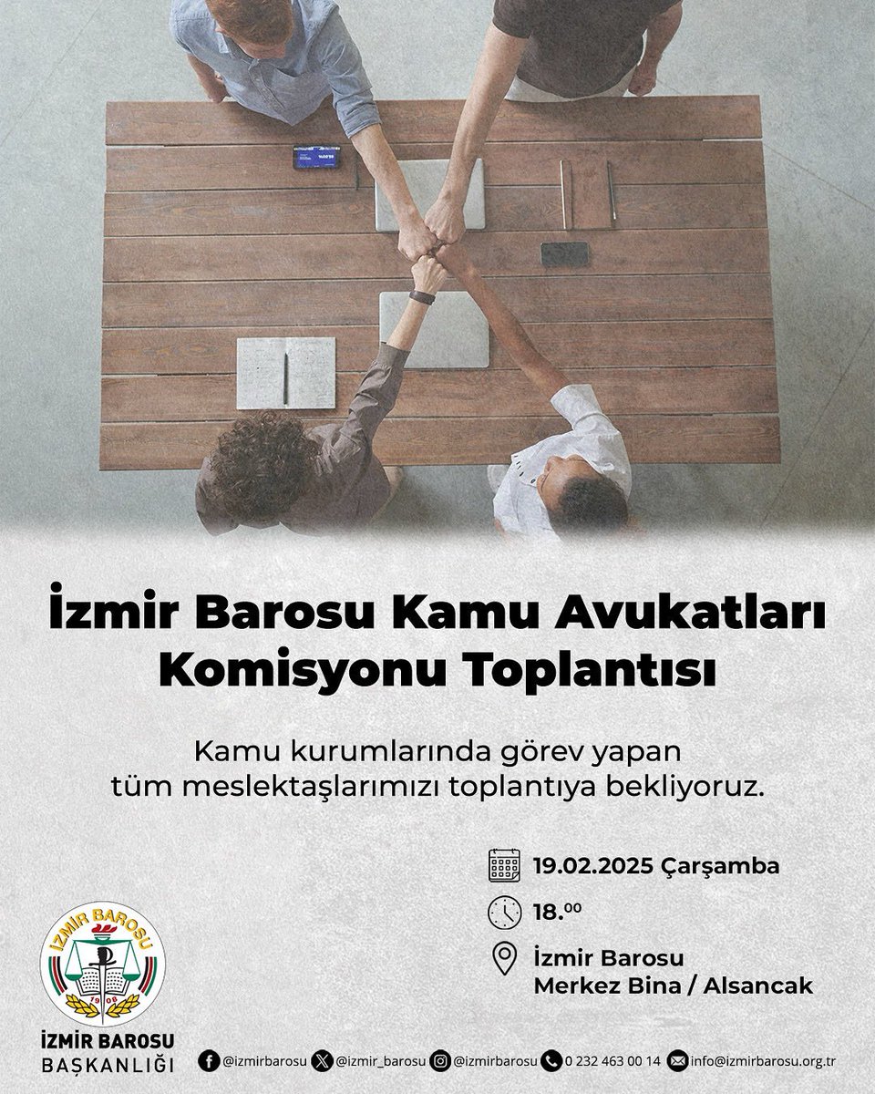 İzmir Barosu Kamu Avukatları Komisyon Toplantısı 

🗓️19.02.2025 Çarşamba 
🕗18.00
📍İzmir Barosu Merkez Bina / Alsancak