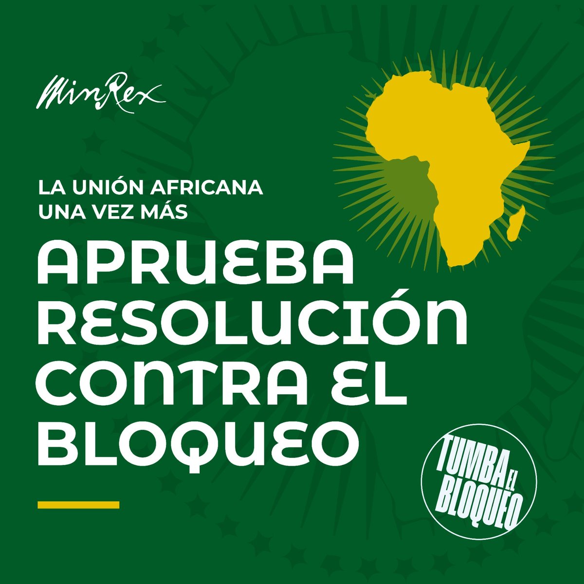 📢 ¡Cada día somos más!

🤝🌍 La 38ª Asamblea de la Unión Africana aprobó una resolución de rechazo al bloqueo económico, comercial y financiero impuesto por el gobierno de EE.UU 🆚️ #Cuba 🇨🇺.

#TumbaElBloqueo
#CubaNoEstáSola