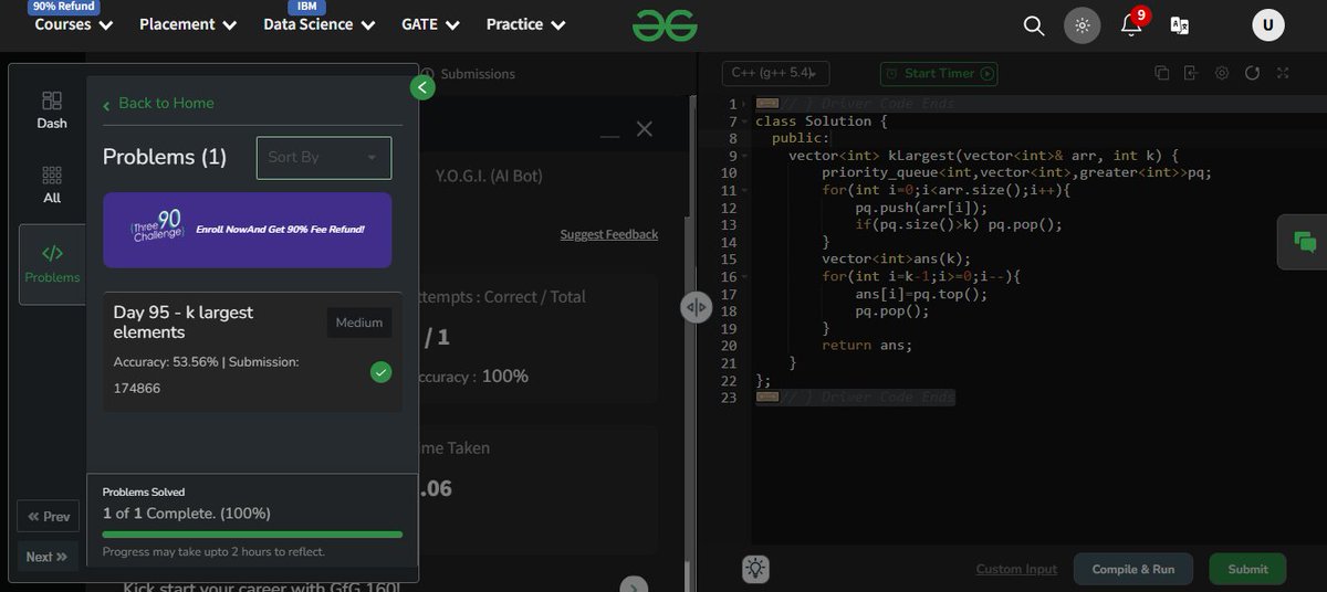 UdayIge's tweet image. #GfG160: 160 days of problem-solving! 🚀

✅ Day 95: k largest elements done.

#geekstreakchallenge
#geekstreak2024 #gfg160

@geeksforgeeks