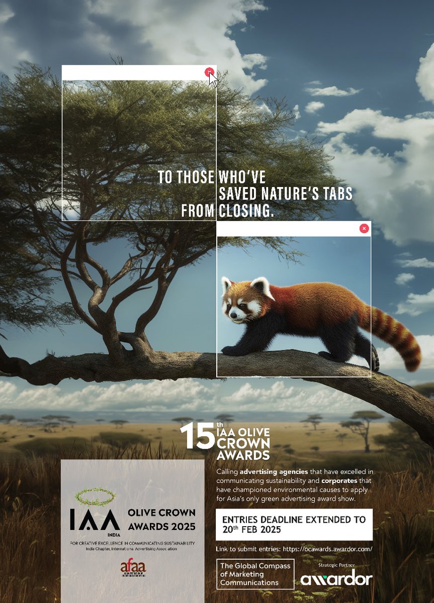 Great news! 🌿

The submission deadline for the IAA Olive Crown Awards 2025 has been extended to 20th Feb! If your work champions sustainability, this is your chance to shine.

Submit your entries now: ocawards.awardor.com

#IAAOliveCrownAwards #SustainabilityInAdvertising