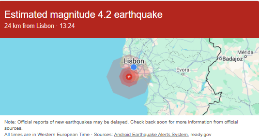 Wow we just had an earthquake next to Lisbon, I've felt the whole building shaking