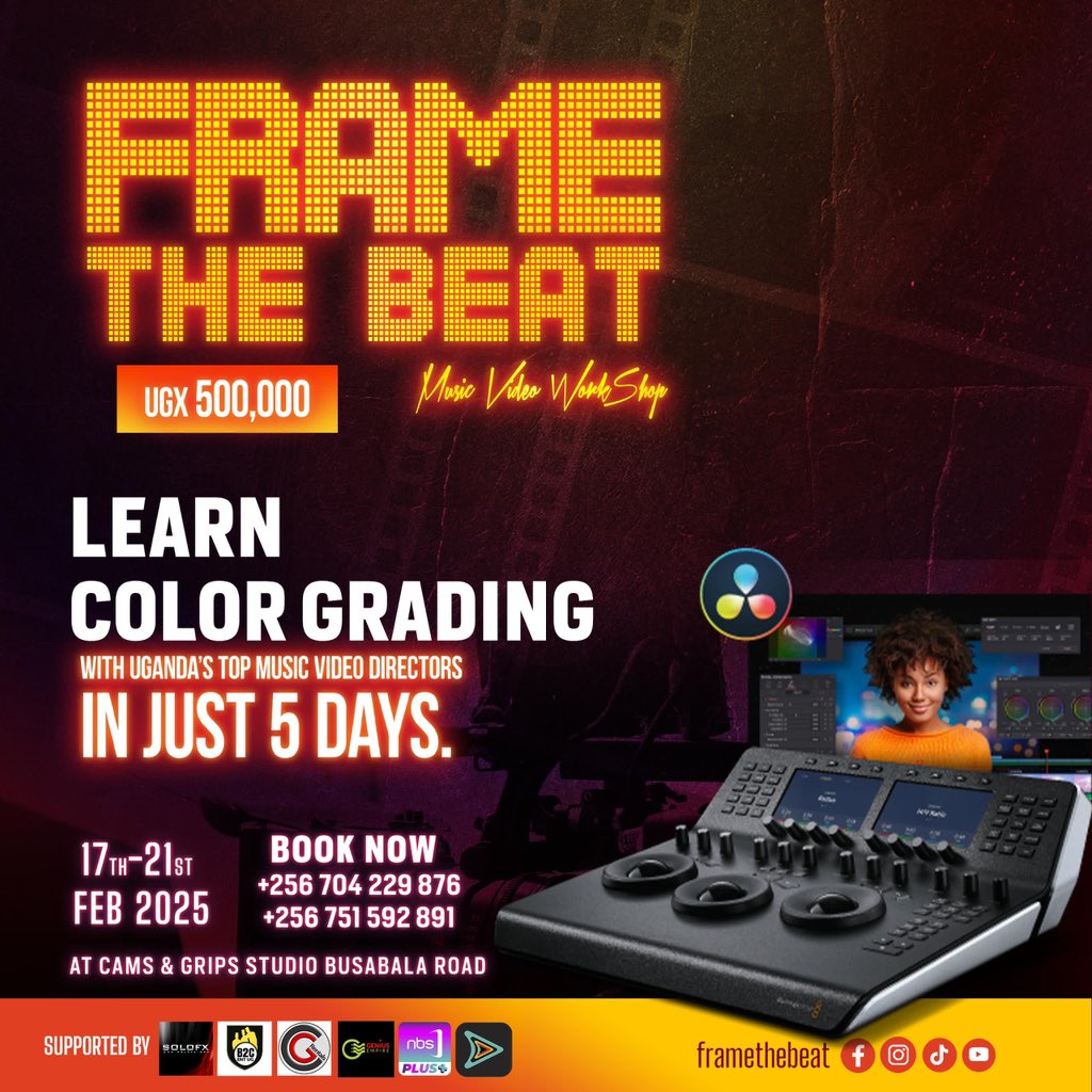 mtntvafromobile's tweet photo. Level Up Your Music Video Skills! Get hands-on training from Uganda’s best directors at the @framethebeat Workshop, happening Feb 17-21 at Cams and Gribs, Busabala Road. Limited slots! 📞 Call 

+256704229876 / +256751592891 now! 

#FrameTheBeat2025 #FrameTheBeat https://t.co/h0H3TkC7aB