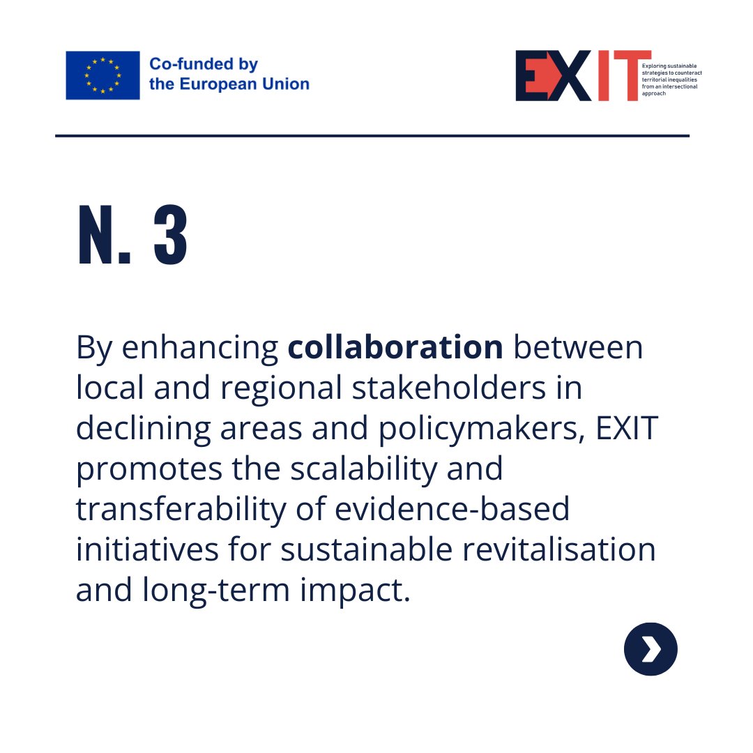 exit_projecteu's tweet image. Our mission is to tackle territorial inequalities across Europe.

Here are three things you need to know about how we aim to achieve this.

👉Discover more at exit-project.eu

#EXITProject #EUPolicy #UrbanDevelopment #InclusiveCommunities #EuropeanCommission #HorizonEU