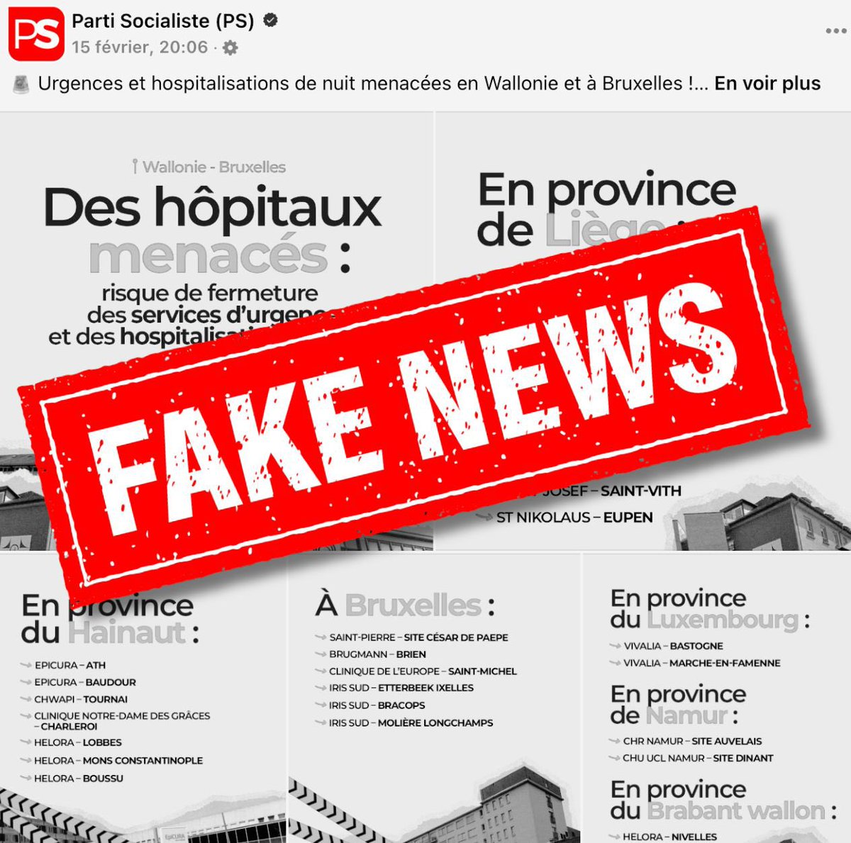 Le <a href="/PSofficiel/">Parti Socialiste</a> semble s’être trouvé un nouveau thème pour créer de la peur et caricaturer le gouvernement. On sait que cela va être son fil rouge durant 5 ans. 🙄 Cette fois, c’est sur les hôpitaux, balançant sans fondement une liste de sites prétendument menacés de fermeture.
