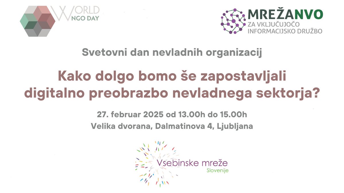 ❗️Vabljeni na razpravo o razvojnih izzivih #digitalnapreobrazba nevladnega sektorja ter predstavitev praktičnih načel in uporabniških vidikov digitalne suverenosti #nevladneorg.

➡️Program in prijava informacijska-druzba.org/wp-content/upl….

#vsebinskeNVO #DigitalnaSlovenija #DigiSi #worldngoday