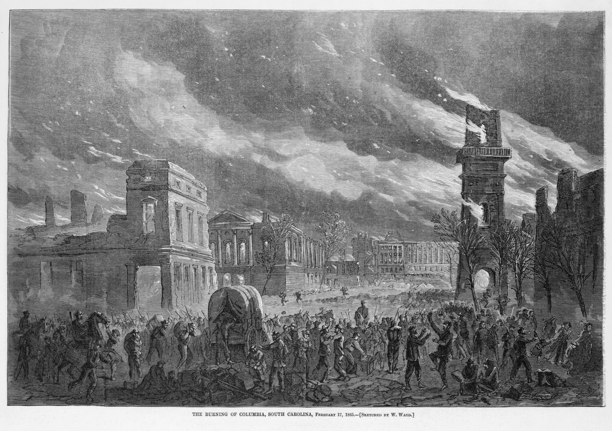 On February 17, 1865, General Sherman and his troops entered Columbia, South Carolina. By the morning hours of February 18, 1865, much of the city of Columbia was in flames, accompanied by a riot that had built steadily.

bit.ly/40I6tnJ