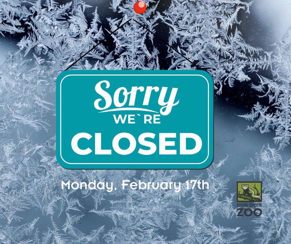 rossparkzoo's tweet photo. Due to icy conditions at the zoo, we will remain closed today, Monday, February 17th. We look forward to seeing everyone when we reopen. Stay safe and warm today! #ZooClosed #IcyConditions #WinterWeather https://t.co/E3iUNwZbFt