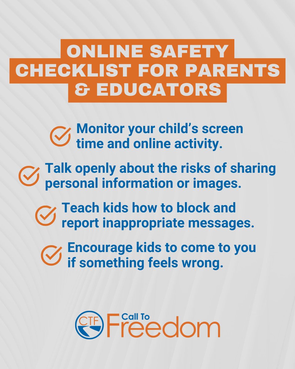 Online safety starts with small steps. 💻 Call to Freedom offers FREE prevention education to schools &amp; communities, equipping parents, educators, &amp; students to recognize and respond to online dangers. 

📧 info@calltofreedom.org
📞 605-321-1234

#OnlineSafety #JoinTheCall