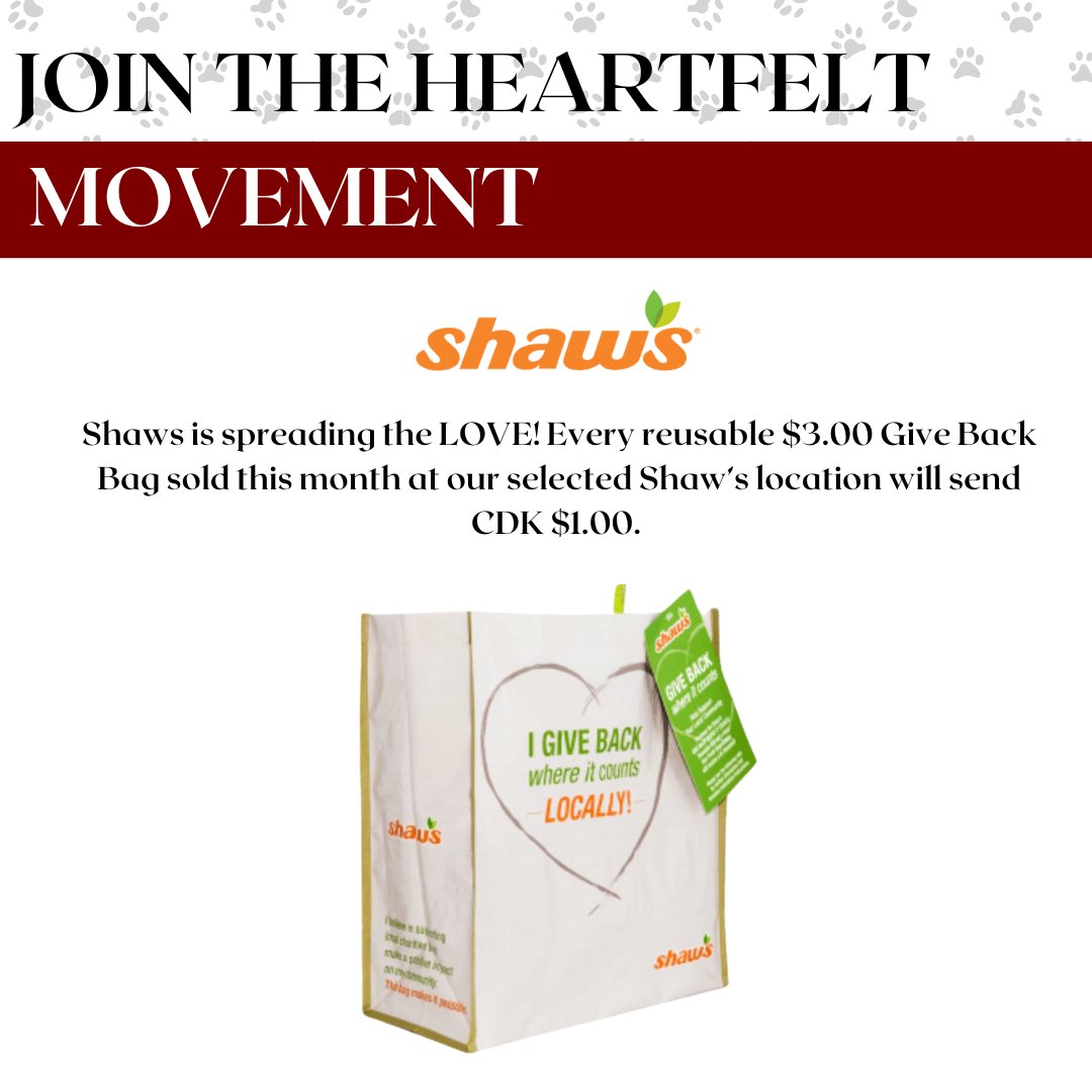 Make a difference with just one purchase! Stop by Shaw’s on Stafford Street in Worcester and pick up a $3 GIVE BACK WHERE IT COUNTS reusable bag. Each bag sold donates $1 to CDK!

#CDK #ShawsGivesBack #TogetherWeCan