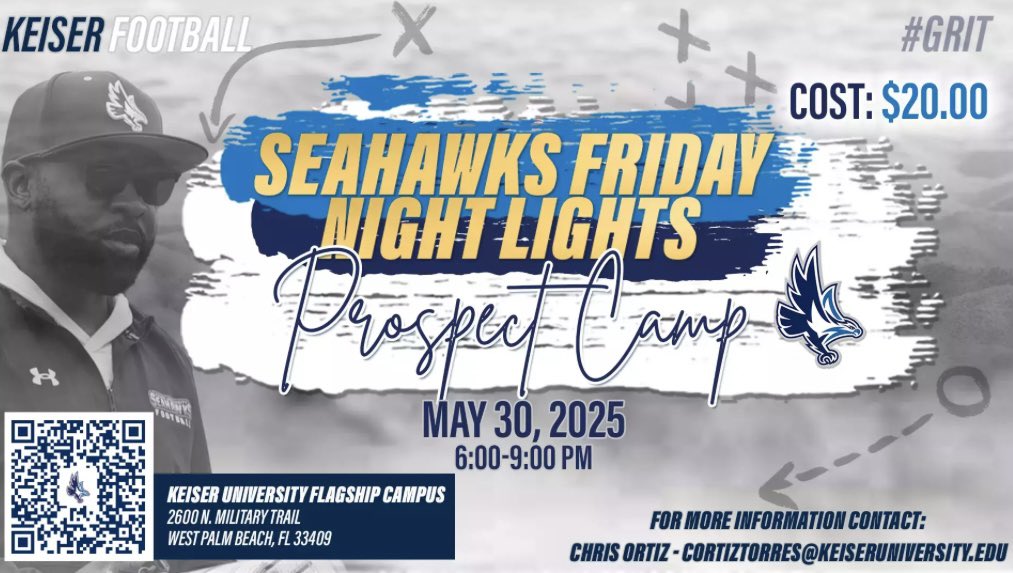 Keiser Football (@keiserfootball) on Twitter photo 🚨All High School, JC, & Portal players come showcase your skills in front of our staff under the 💡. Great opportunity to come compete & get on our staff’s radar.
📅May 30th
⌚️6PM-9PM
📍<a href="/KeiserUFlagship/">Keiser U Flagship</a> West Palm Beach
💲20
#GRIT #SeahawkFast 🦅💨 🚨All High School, JC, & Portal players come showcase your skills in front of our staff under the 💡. Great opportunity to come compete & get on our staff’s radar.
📅May 30th
⌚️6PM-9PM
📍<a href="/KeiserUFlagship/">Keiser U Flagship</a> West Palm Beach
💲20
#GRIT #SeahawkFast 🦅💨