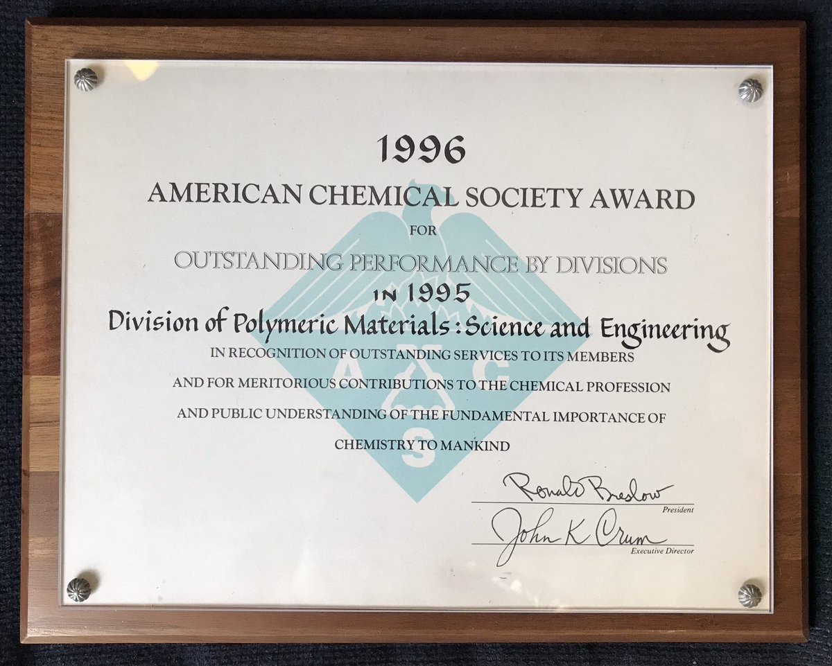 Lisa Baugh (@lisasbaugh) on Twitter photo PMSE History, Week 5: Among <a href="/acspmse/">ACS PMSE Division</a> ‘s recognitions is this ACS award for outstanding Divisional performance in 1995. Program offerings that year included a very timely two-day joint symposium with the Japanese Society of Polymer Science, on polymers for microelectronics. PMSE History, Week 5: Among <a href="/acspmse/">ACS PMSE Division</a> ‘s recognitions is this ACS award for outstanding Divisional performance in 1995. Program offerings that year included a very timely two-day joint symposium with the Japanese Society of Polymer Science, on polymers for microelectronics.