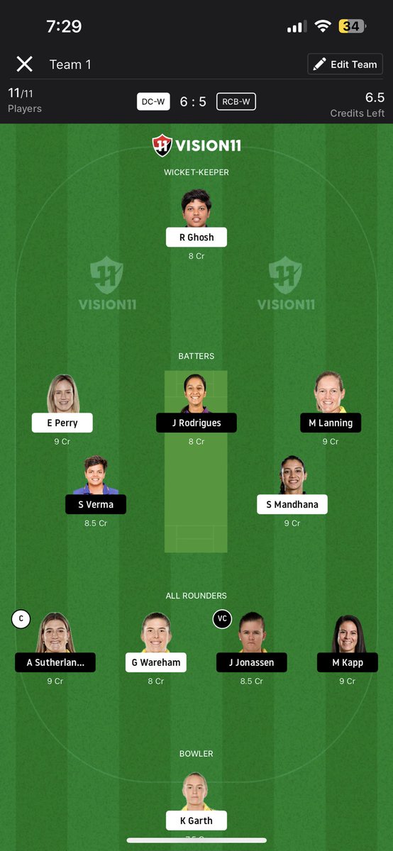 diligentdarshan's tweet image. Final Mini Grand/Grand league Team for #Dream11 or #Vision11 
#WPL2025 #TATAWPL 
#Uominiedonne #shailenzo #Tommavi #heleviers #sstvi #zelena #GranHernano
