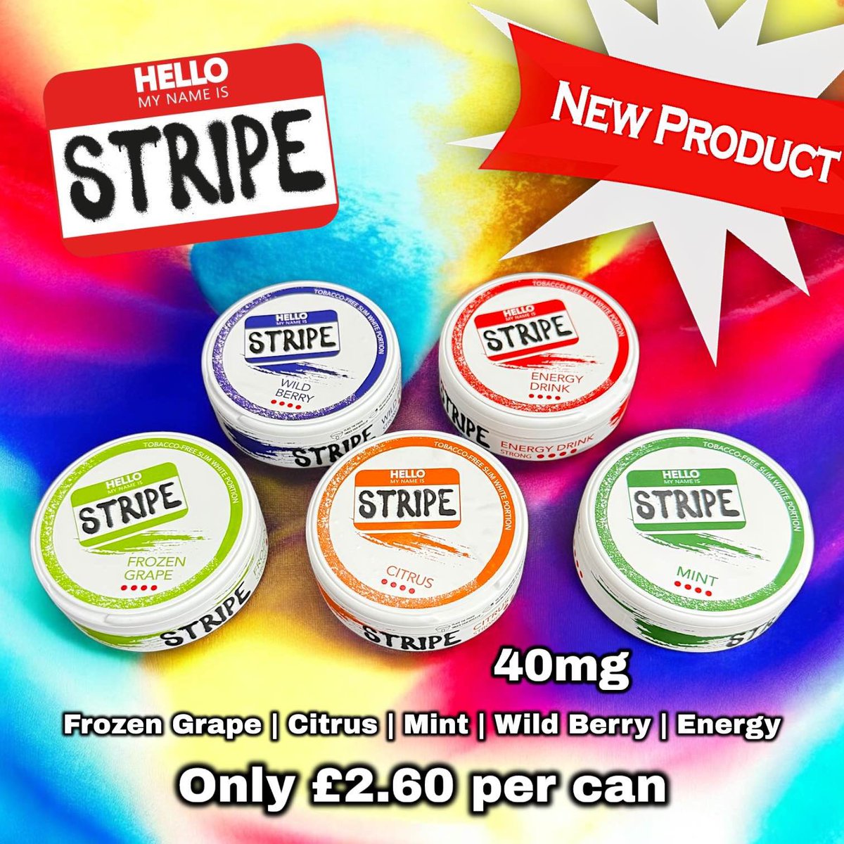 Introducing Stripe 40MG 
5 Flavours 
Citrus 🍊 
Energy ⚡️
Mint 🍃 
Frozen Grape 🍇 
Wild Berry

Only £2.60 per can
podsandpouches.co.uk

Next Day Delivery 🚚
Free Pot on EVERY ORDER ✅