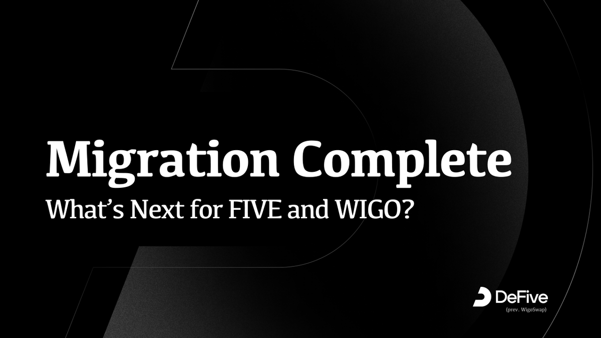 0xDeFive's tweet image. 1/ 🎉 Migration Complete! 🎉

The WIGO to FIVE migration has officially ended! A huge thank you to everyone who participated. 

🔔 Stay tuned for an immediate announcement on how to claim your tokens on Sonic.

Curious about what’s next for $WIGO and $FIVE? Let’s dive in. 🧵👇