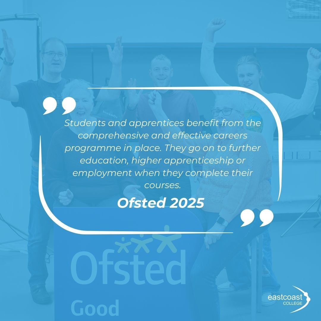 Our recent Ofsted report highlighted our fantastic careers programme and how it supports students on their journey with us. They confidently move on to further education, higher apprenticeships, or exciting employment opportunities after completing their courses ✨